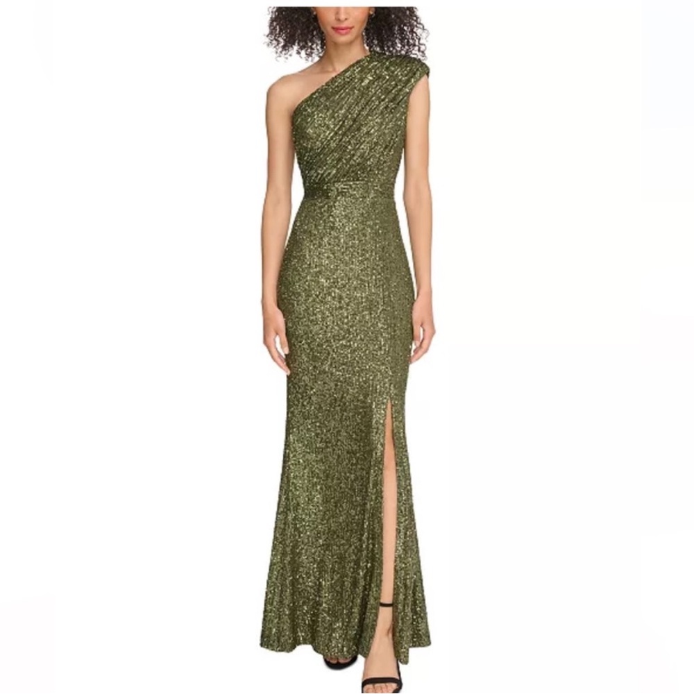 Vince Camuto One-Shoulder Sequin Dress in Olive NWT - Picture 2 of 5